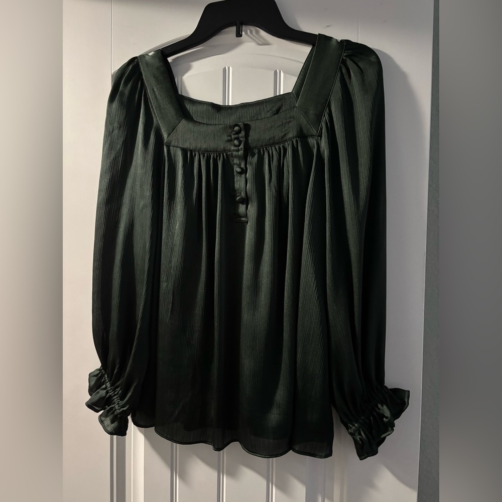 LC Lauren Conrad Dark Green Blouse with Button Accents